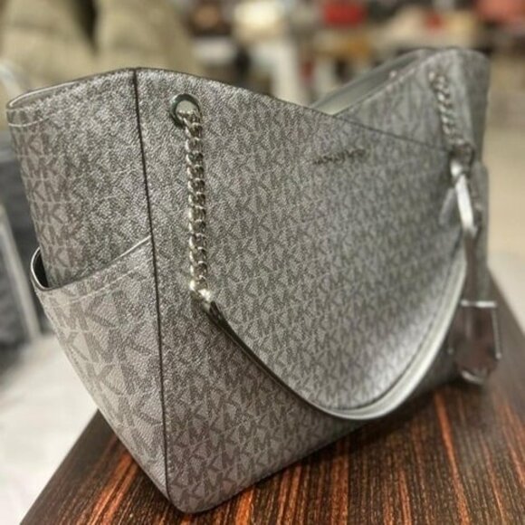 Michael Kors shoulder purse large jet set xchain shoulder bag silver - Picture 2 of 6